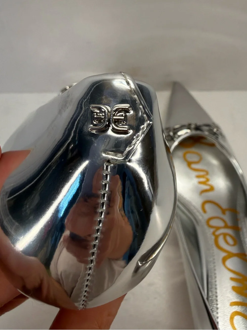 NWOB Sam Edelman Kaya 2 Silver metallic Pointed-Toe Low Kitten Heel Pumps 6.5